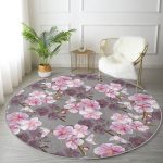 - RealHomes Dijital Baskılı Kaymaz Tabanlı Comfort Yuvarlak Halı - Realhomes  Renkli Zeminde Çiçek Desenli Dijital Baskılı Modern Pembe Yatak Odası Yıkanabilir Kaymaz Tabanlı Yuvarlak Halı Realhomes