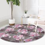 - RealHomes Dijital Baskılı Kaymaz Tabanlı Comfort Yuvarlak Halı - Realhomes  Renkli Zeminde Çiçek Desenli Dijital Baskılı Modern Pembe Yatak Odası Yıkanabilir Kaymaz Tabanlı Yuvarlak Halı Realhomes