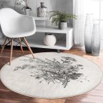 - RealHomes Dijital Baskılı Kaymaz Tabanlı Comfort Yuvarlak Halı - Realhomes Renkli Zeminde Çiçek Desenli Dijital Baskılı Modern Krem Salon ve Oturma Odası Yıkanabilir Kaymaz Tabanlı Yuvarlak Halı Realhomes