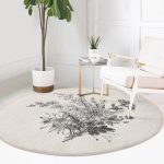 - RealHomes Dijital Baskılı Kaymaz Tabanlı Comfort Yuvarlak Halı - Realhomes Renkli Zeminde Çiçek Desenli Dijital Baskılı Modern Krem Salon ve Oturma Odası Yıkanabilir Kaymaz Tabanlı Yuvarlak Halı Realhomes