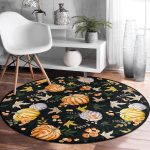 - RealHomes Dijital Baskılı Kaymaz Tabanlı Comfort Yuvarlak Halı - Realhomes  Siyah Zeminde Bal Kabağı Desenli Dijital Baskılı Modern Turuncu Koridor ve Antre Yıkanabilir Kaymaz Tabanlı Yuvarlak Halı Realhomes