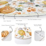 - RealHomes Dijital Baskılı Kaymaz Tabanlı Comfort Yuvarlak Halı - Realhomes  Beyaz Zeminde Bal Kabağı Desenli Dijital Baskılı Modern Turuncu Koridor ve Antre Yıkanabilir Kaymaz Tabanlı Yuvarlak Halı Realhomes