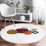 - RealHomes Dijital Baskılı Kaymaz Tabanlı Comfort Yuvarlak Halı - Realhomes  Beyaz Zeminde Ekoseli Balkabakları Dijital Baskılı Modern Bordo Balkon Yıkanabilir Kaymaz Tabanlı Yuvarlak Halı Realhomes