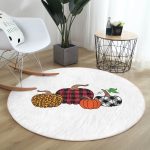 - RealHomes Dijital Baskılı Kaymaz Tabanlı Comfort Yuvarlak Halı - Realhomes  Beyaz Zeminde Ekoseli Balkabakları Dijital Baskılı Modern Bordo Balkon Yıkanabilir Kaymaz Tabanlı Yuvarlak Halı Realhomes