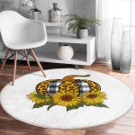 Beyaz Emin Üzerinde Ayçiçek Desenli Balkabağı Dijital Baskılı Modern Gold Balkon Yıkanabilir Kaymaz Tabanlı Yuvarlak Halı Realhomes