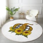 Beyaz Emin Üzerinde Ayçiçek Desenli Balkabağı Dijital Baskılı Modern Gold Balkon Yıkanabilir Kaymaz Tabanlı Yuvarlak Halı Realhomes