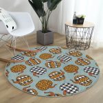 - RealHomes Dijital Baskılı Kaymaz Tabanlı Comfort Yuvarlak Halı - Realhomes  Pastel Zeminde Ekoseli Balkabağı Dijital Baskılı Modern Renkli Koridor ve Antre Yıkanabilir Kaymaz Tabanlı Yuvarlak Halı Realhomes