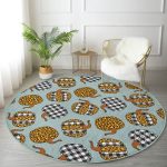 - RealHomes Dijital Baskılı Kaymaz Tabanlı Comfort Yuvarlak Halı - Realhomes  Pastel Zeminde Ekoseli Balkabağı Dijital Baskılı Modern Renkli Koridor ve Antre Yıkanabilir Kaymaz Tabanlı Yuvarlak Halı Realhomes