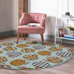 - RealHomes Dijital Baskılı Kaymaz Tabanlı Comfort Yuvarlak Halı - Realhomes  Pastel Zeminde Ekoseli Balkabağı Dijital Baskılı Modern Renkli Koridor ve Antre Yıkanabilir Kaymaz Tabanlı Yuvarlak Halı Realhomes