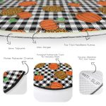 - RealHomes Dijital Baskılı Kaymaz Tabanlı Comfort Yuvarlak Halı - Realhomes  Siyah Beyaz Ekose Üzerinde Renkli Balkabağı Desenli Dijital Baskılı Modern Turuncu Balkon Yıkanabilir Kaymaz Tabanlı Yuvarlak Halı Realhomes