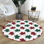 - RealHomes Dijital Baskılı Kaymaz Tabanlı Comfort Yuvarlak Halı - Realhomes Beyaz Zeminde Ekoseli Sonbahar Yaprak Desenli Dijital Baskılı Modern Bordo Balkon Yıkanabilir Kaymaz Tabanlı Yuvarlak Halı Realhomes