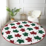 - RealHomes Dijital Baskılı Kaymaz Tabanlı Comfort Yuvarlak Halı - Realhomes Beyaz Zeminde Ekoseli Sonbahar Yaprak Desenli Dijital Baskılı Modern Bordo Balkon Yıkanabilir Kaymaz Tabanlı Yuvarlak Halı Realhomes