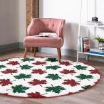 - RealHomes Dijital Baskılı Kaymaz Tabanlı Comfort Yuvarlak Halı - Realhomes Beyaz Zeminde Ekoseli Sonbahar Yaprak Desenli Dijital Baskılı Modern Bordo Balkon Yıkanabilir Kaymaz Tabanlı Yuvarlak Halı Realhomes