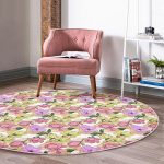 - RealHomes Dijital Baskılı Kaymaz Tabanlı Comfort Yuvarlak Halı - Realhomes  Beyaz Zeminde Çiçek Desenli Dijital Baskılı Modern Pembe Yatak Odası Yıkanabilir Kaymaz Tabanlı Yuvarlak Halı Realhomes