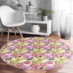 - RealHomes Dijital Baskılı Kaymaz Tabanlı Comfort Yuvarlak Halı - Realhomes  Beyaz Zeminde Çiçek Desenli Dijital Baskılı Modern Pembe Yatak Odası Yıkanabilir Kaymaz Tabanlı Yuvarlak Halı Realhomes