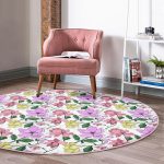 - RealHomes Dijital Baskılı Kaymaz Tabanlı Comfort Yuvarlak Halı - Realhomes  Beyaz Zeminde Renkli Çiçek Desenli Dijital Baskılı Modern Pembe Yatak Odası Yıkanabilir Kaymaz Tabanlı Yuvarlak Halı Realhomes