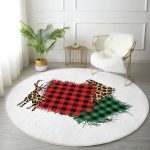 - RealHomes Dijital Baskılı Kaymaz Tabanlı Comfort Yuvarlak Halı - Realhomes  Beyaz Zeminde Ekoseli Kumaş Desenli Dijital Baskılı Modern Bordo Balkon Yıkanabilir Kaymaz Tabanlı Yuvarlak Halı Realhomes