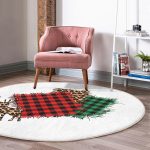 - RealHomes Dijital Baskılı Kaymaz Tabanlı Comfort Yuvarlak Halı - Realhomes  Beyaz Zeminde Ekoseli Kumaş Desenli Dijital Baskılı Modern Bordo Balkon Yıkanabilir Kaymaz Tabanlı Yuvarlak Halı Realhomes