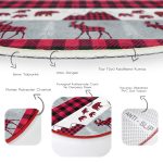 - RealHomes Dijital Baskılı Kaymaz Tabanlı Comfort Yuvarlak Halı - Realhomes  Beyaz Zeminde Ekose Desenli Geyik Dijital Baskılı Modern Bordo Koridor ve Antre Yıkanabilir Kaymaz Tabanlı Yuvarlak Halı Realhomes