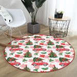 - RealHomes Dijital Baskılı Kaymaz Tabanlı Comfort Yuvarlak Halı - Realhomes  Beyaz Zeminde Yılbaşı Desenli Kırmızı Vosvos Dijital Baskılı Modern Bordo Balkon Yıkanabilir Kaymaz Tabanlı Yuvarlak Halı Realhomes
