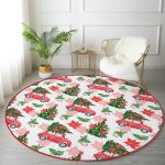 - RealHomes Dijital Baskılı Kaymaz Tabanlı Comfort Yuvarlak Halı - Realhomes  Beyaz Zeminde Yılbaşı Desenli Kırmızı Vosvos Dijital Baskılı Modern Bordo Balkon Yıkanabilir Kaymaz Tabanlı Yuvarlak Halı Realhomes