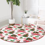 - RealHomes Dijital Baskılı Kaymaz Tabanlı Comfort Yuvarlak Halı - Realhomes  Beyaz Zeminde Yılbaşı Desenli Kırmızı Vosvos Dijital Baskılı Modern Bordo Balkon Yıkanabilir Kaymaz Tabanlı Yuvarlak Halı Realhomes