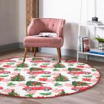 - RealHomes Dijital Baskılı Kaymaz Tabanlı Comfort Yuvarlak Halı - Realhomes  Beyaz Zeminde Yılbaşı Desenli Kırmızı Vosvos Dijital Baskılı Modern Bordo Balkon Yıkanabilir Kaymaz Tabanlı Yuvarlak Halı Realhomes