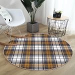 - RealHomes Dijital Baskılı Kaymaz Tabanlı Comfort Yuvarlak Halı - Realhomes Beyaz Zeminde Renkli Ekose Desenli Dijital Baskılı Modern Gold Ofis Yıkanabilir Kaymaz Tabanlı Yuvarlak Halı Realhomes