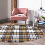 - RealHomes Dijital Baskılı Kaymaz Tabanlı Comfort Yuvarlak Halı - Realhomes Beyaz Zeminde Renkli Ekose Desenli Dijital Baskılı Modern Gold Ofis Yıkanabilir Kaymaz Tabanlı Yuvarlak Halı Realhomes