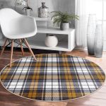 - RealHomes Dijital Baskılı Kaymaz Tabanlı Comfort Yuvarlak Halı - Realhomes Beyaz Zeminde Renkli Ekose Desenli Dijital Baskılı Modern Gold Ofis Yıkanabilir Kaymaz Tabanlı Yuvarlak Halı Realhomes