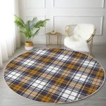 - RealHomes Dijital Baskılı Kaymaz Tabanlı Comfort Yuvarlak Halı - Realhomes Beyaz Zeminde Renkli Ekose Desenli Dijital Baskılı Modern Gold Ofis Yıkanabilir Kaymaz Tabanlı Yuvarlak Halı Realhomes