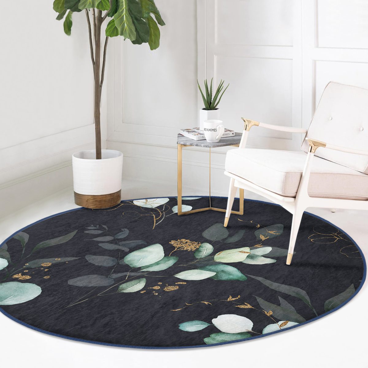 Pastel Zeminde Renkli Çiçek Desenli Dijital Baskılı Modern Salon ve Oturma Odası Yıkanabilir Kaymaz Tabanlı Yuvarlak Halı Realhomes