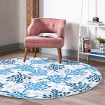 - RealHomes Dijital Baskılı Kaymaz Tabanlı Comfort Yuvarlak Halı - Realhomes Beyaz Zeminde Mavi Renkli Deniz Otu Dijital Baskılı Modern Lacivert Banyo Yıkanabilir Kaymaz Tabanlı Yuvarlak Halı Realhomes