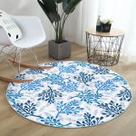 - RealHomes Dijital Baskılı Kaymaz Tabanlı Comfort Yuvarlak Halı - Realhomes Beyaz Zeminde Mavi Renkli Deniz Otu Dijital Baskılı Modern Lacivert Banyo Yıkanabilir Kaymaz Tabanlı Yuvarlak Halı Realhomes