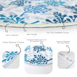 - RealHomes Dijital Baskılı Kaymaz Tabanlı Comfort Yuvarlak Halı - Realhomes Beyaz Zeminde Mavi Renkli Deniz Otu Dijital Baskılı Modern Lacivert Banyo Yıkanabilir Kaymaz Tabanlı Yuvarlak Halı Realhomes