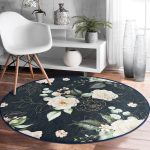 - RealHomes Dijital Baskılı Kaymaz Tabanlı Comfort Yuvarlak Halı - Realhomes Renkli Zeminde Beyaz Çiçek Desenli Dijital Baskılı Modern Salon ve Oturma Odası Yıkanabilir Kaymaz Tabanlı Yuvarlak Halı Realhomes