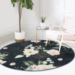 - RealHomes Dijital Baskılı Kaymaz Tabanlı Comfort Yuvarlak Halı - Realhomes Renkli Zeminde Beyaz Çiçek Desenli Dijital Baskılı Modern Salon ve Oturma Odası Yıkanabilir Kaymaz Tabanlı Yuvarlak Halı Realhomes