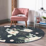 - RealHomes Dijital Baskılı Kaymaz Tabanlı Comfort Yuvarlak Halı - Realhomes Renkli Zeminde Beyaz Çiçek Desenli Dijital Baskılı Modern Salon ve Oturma Odası Yıkanabilir Kaymaz Tabanlı Yuvarlak Halı Realhomes