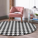 Beyaz Zeminde Siyah Ekose Desenli Dijital Baskılı Modern Ofis Yıkanabilir Kaymaz Tabanlı Yuvarlak Halı Realhomes