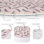 - RealHomes Dijital Baskılı Kaymaz Tabanlı Comfort Yuvarlak Halı - Realhomes  Pastel Zeminde Yeşil Yaprak Desenli Dijital Baskılı Modern Pembe Yatak Odası Yıkanabilir Kaymaz Tabanlı Yuvarlak Halı Realhomes