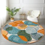 - RealHomes Dijital Baskılı Kaymaz Tabanlı Comfort Yuvarlak Halı - Realhomes  Renkli Zeminde Onedraw Çizimli Yaprak Desenli Dijital Baskılı Modern Turuncu Salon ve Oturma Odası Kaymaz Tabanlı Yuvarlak Halı Realhomes