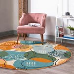 - RealHomes Dijital Baskılı Kaymaz Tabanlı Comfort Yuvarlak Halı - Realhomes  Renkli Zeminde Onedraw Çizimli Yaprak Desenli Dijital Baskılı Modern Turuncu Salon ve Oturma Odası Kaymaz Tabanlı Yuvarlak Halı Realhomes