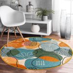 - RealHomes Dijital Baskılı Kaymaz Tabanlı Comfort Yuvarlak Halı - Realhomes  Renkli Zeminde Onedraw Çizimli Yaprak Desenli Dijital Baskılı Modern Turuncu Salon ve Oturma Odası Kaymaz Tabanlı Yuvarlak Halı Realhomes