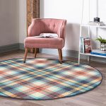 - RealHomes Dijital Baskılı Kaymaz Tabanlı Comfort Yuvarlak Halı - Realhomes  Renkli Zeminde Pastel Ekose Desenli Dijital Baskılı Modern Ofis Yıkanabilir Kaymaz Tabanlı Yuvarlak Halı Realhomes