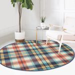 - RealHomes Dijital Baskılı Kaymaz Tabanlı Comfort Yuvarlak Halı - Realhomes  Renkli Zeminde Pastel Ekose Desenli Dijital Baskılı Modern Ofis Yıkanabilir Kaymaz Tabanlı Yuvarlak Halı Realhomes