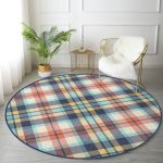 - RealHomes Dijital Baskılı Kaymaz Tabanlı Comfort Yuvarlak Halı - Realhomes  Renkli Zeminde Pastel Ekose Desenli Dijital Baskılı Modern Ofis Yıkanabilir Kaymaz Tabanlı Yuvarlak Halı Realhomes