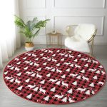 - RealHomes Dijital Baskılı Kaymaz Tabanlı Comfort Yuvarlak Halı - Realhomes  Kırmızı Ekose Desenli Geyik Motifli Dijital Baskılı Modern Bordo Koridor ve Antre Yıkanabilir Kaymaz Tabanlı Yuvarlak Halı Realhomes