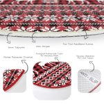 Kırmızı Ekose Desenli Geyik Motifli Dijital Baskılı Modern Bordo Koridor ve Antre Yıkanabilir Kaymaz Tabanlı Yuvarlak Halı Realhomes