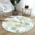 - RealHomes Dijital Baskılı Kaymaz Tabanlı Comfort Yuvarlak Halı - Realhomes  Beyaz Zeminde Deniz Yıldızı Desenli Dijital Baskılı Modern Yeşil Outdoor Yıkanabilir Kaymaz Tabanlı Yuvarlak Halı Realhomes