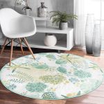 - RealHomes Dijital Baskılı Kaymaz Tabanlı Comfort Yuvarlak Halı - Realhomes  Beyaz Zeminde Deniz Yıldızı Desenli Dijital Baskılı Modern Yeşil Outdoor Yıkanabilir Kaymaz Tabanlı Yuvarlak Halı Realhomes